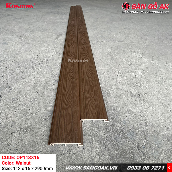 Tấm ốp gỗ nhựa ngoài trời ASA Kosmos OP113X16 Walnut